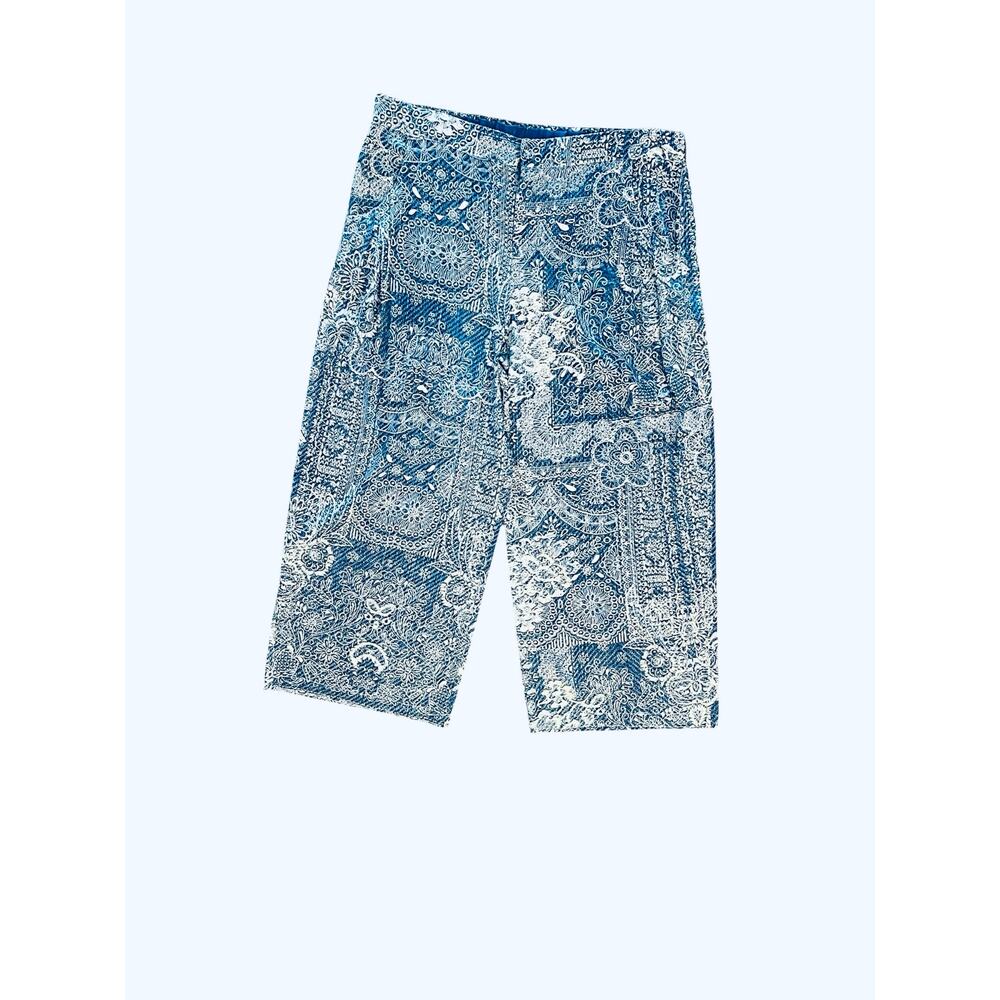 Johnny Was Lauchlen Wide Leg Pants Size XL Blue “Denim Print” NWT Silk Blend - Picture 2 of 8